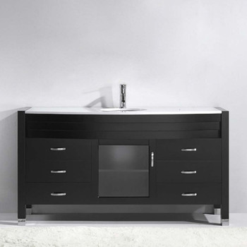 Virtu USA MS-5061-S-ES-NM Ava 61" Single Bath Vanity in Espresso with White Engineered Stone Top and Round Sink with Polished Chrome Faucet