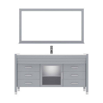 Virtu USA MS-5061-S-GR Ava 61" Single Bath Vanity in Grey with White Engineered Stone Top and Round Sink with Polished Chrome Faucet and Mirror