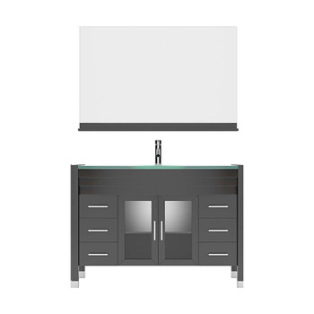 Virtu USA MS-509-G-ES-001 Ava 48" Single Bath Vanity in Espresso with Aqua Tempered Glass Top and Round Sink with Brushed Nickel Faucet and Mirror