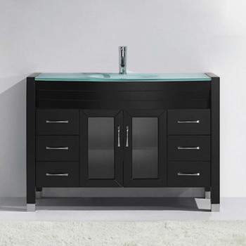 Virtu USA MS-509-G-ES-001-NM Ava 48" Single Bath Vanity in Espresso with Aqua Tempered Glass Top and Round Sink with Brushed Nickel Faucet