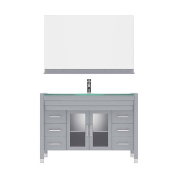 Virtu USA MS-509-G-GR Ava 48" Single Bath Vanity in Grey with Aqua Tempered Glass Top and Round Sink with Polished Chrome Faucet and Mirror