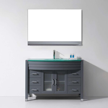 Virtu USA MS-509-G-GR Ava 48" Single Bath Vanity in Grey with Aqua Tempered Glass Top and Round Sink with Polished Chrome Faucet and Mirror