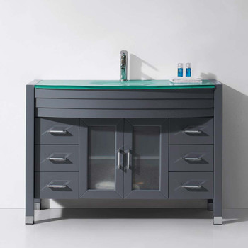 Virtu USA MS-509-G-GR-NM Ava 48" Single Bath Vanity in Grey with Aqua Tempered Glass Top and Round Sink with Polished Chrome Faucet