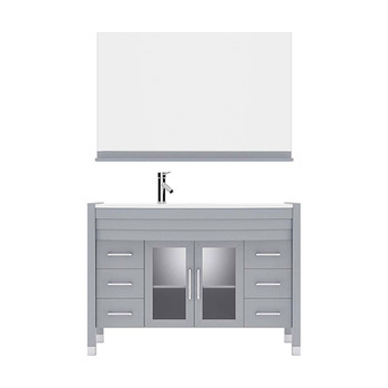 Virtu USA MS-509-S-GR-001 Ava 48" Single Bath Vanity in Grey with White Engineered Stone Top and Round Sink with Brushed Nickel Faucet and Mirror