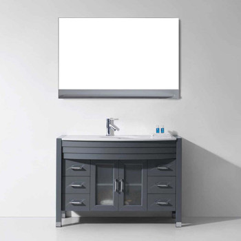 Virtu USA MS-509-S-GR-001 Ava 48" Single Bath Vanity in Grey with White Engineered Stone Top and Round Sink with Brushed Nickel Faucet and Mirror