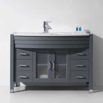 Virtu USA MS-509-S-GR-NM Ava 48" Single Bath Vanity in Grey with White Engineered Stone Top and Round Sink with Polished Chrome Faucet