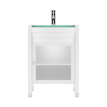 Virtu USA MS-545-G-WH-001-NM Ava 24" Single Bath Vanity in White with Aqua Tempered Glass Top and Round Sink with Brushed Nickel Faucet