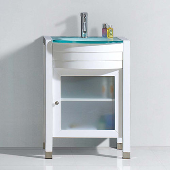 Virtu USA MS-545-G-WH-NM Ava 24" Single Bath Vanity in White with Aqua Tempered Glass Top and Round Sink with Polished Chrome Faucet