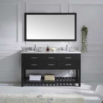 Virtu USA MD-2260-WMRO-ES-012 Caroline Estate 60" Double Bath Vanity in Espresso with Marble Top and Round Sink with Polished Chrome Faucet and Mirror