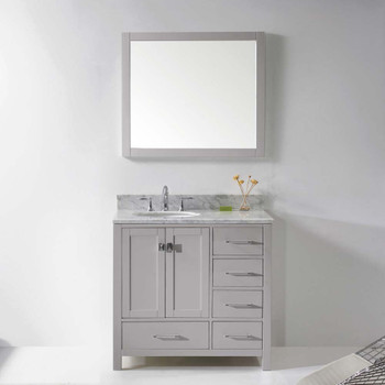 Virtu USA GS-50036-WMRO-CG-002 Caroline Avenue 36" Single Bath Vanity in Cashmere Grey with Marble Top and Round Sink with Polished Chrome Faucet and Mirror