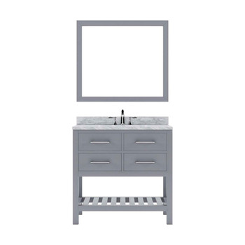 Virtu USA MS-2236-WMRO-GR Caroline Estate 36" Single Bath Vanity in Grey with Marble Top and Round Sink with Mirror