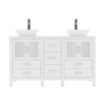 Virtu USA MD-4305-S-WH-001-NM Bradford 60" Double Bath Vanity in White with White Engineered Stone Top and Square Sink with Brushed Nickel Faucet