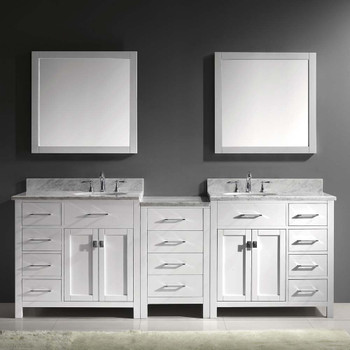 Virtu USA MD-2193-WMRO-WH Caroline Parkway 93" Double Bath Vanity in White with Marble Top and Round Sink with Mirrors