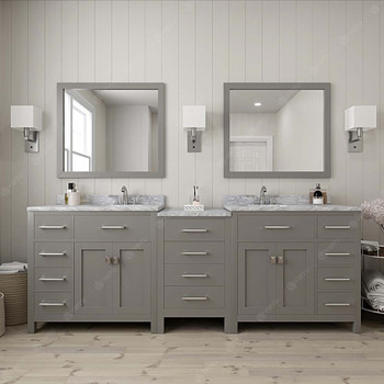 Virtu USA MD-2193-WMSQ-CG-002 Caroline Parkway 93" Double Bath Vanity in Cashmere Grey with Marble Top and Square Sink with Polished Chrome Faucet and Mirrors