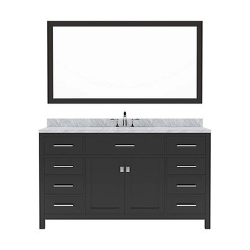 Virtu USA MS-2060-WMRO-ES-002 Caroline 60" Single Bath Vanity in Espresso with Marble Top and Round Sink with Polished Chrome Faucet and Mirror