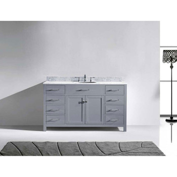 Virtu USA MS-2060-WMRO-GR-001-NM Caroline 60" Single Bath Vanity in Gray with Marble Top and Round Sink with Brushed Nickel Faucet