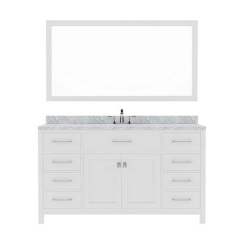 Virtu USA MS-2060-WMRO-WH-001 Caroline 60" Single Bath Vanity in White with Marble Top and Round Sink with Brushed Nickel Faucet and Mirror
