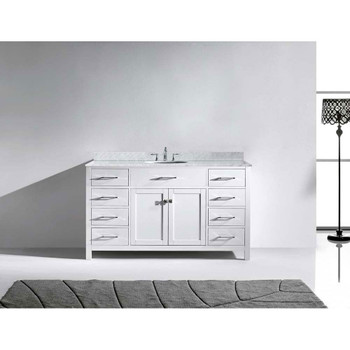 Virtu USA MS-2060-WMRO-WH-NM Caroline 60" Single Bath Vanity in White with Marble Top and Round Sink