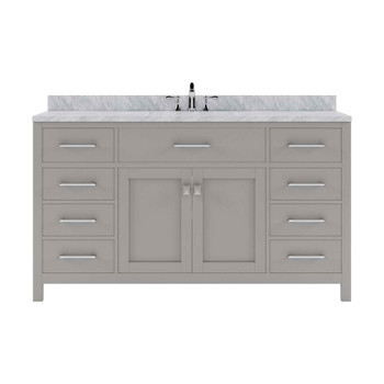 Virtu USA MS-2060-WMSQ-CG-001-NM Caroline 60" Single Bath Vanity in Cashmere Grey with White Marble Top and Round Sink