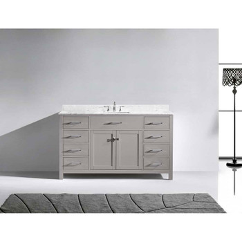 Virtu USA MS-2060-WMSQ-CG-NM Caroline 60" Single Bath Vanity in Cashmere Grey with White Marble Top and Square Sink