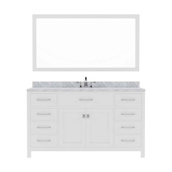 Virtu USA MS-2060-WMSQ-WH-002 Caroline 60" Single Bath Vanity in White with White Marble Top and Square Sink with Mirror