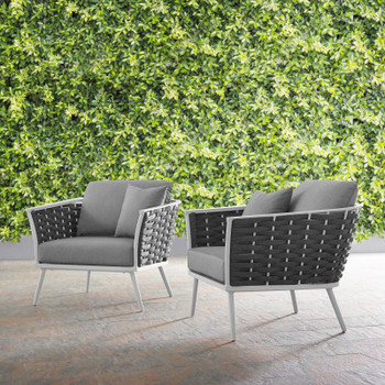 Modway Stance Armchair Outdoor Patio Aluminum Set of 2 EEI-3162-WHI-GRY-SET White Gray