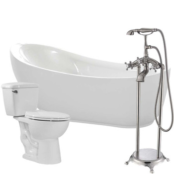 ANZZI Talyah 71" Acrylic Soaking Bathtub with Tugela Faucet And Cavalier 1.28 Gpf Toilet - FTAZ090-52B-63