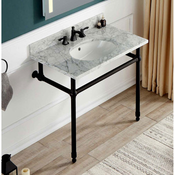 ANZZI Verona 34.5" Console Sink In Matte Black with Carrara White Counter Top - CS-FGC004-MB