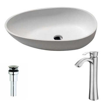 ANZZI Trident One Piece Solid Surface Vessel Sink In Matte White with Harmony Faucet In Brushed Nickel - LSAZ606-095B