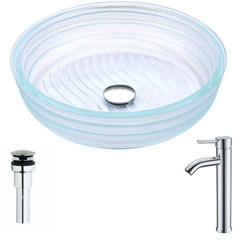 ANZZI Canta Series Deco-Glass Vessel Sink In Lustrous Translucent Crystal with Fann Faucet In Chrome - LSAZ064-041