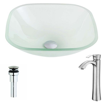 ANZZI Vista Series Deco-Glass Vessel Sink In Lustrous Frosted Finish with Harmony Faucet In Brushed Nickel - LSAZ081-095B