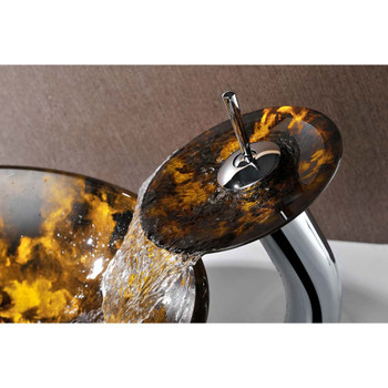 ANZZI Toa Series Deco-Glass Vessel Sink In Kindled Amber with Matching Chrome Waterfall Faucet - LS-AZ8102