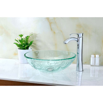 ANZZI Kolokiki Series Vessel Sink with Pop-Up Drain In Crystal Clear Floral - S214