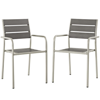 Modway Shore Outdoor Patio Aluminum Dining Rounded Armchair Set of 2 EEI-3203-SLV-GRY-SET Silver Gray