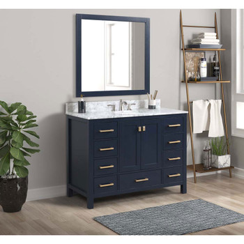 ANZZI Chateau 48" W x 22" D Bathroom Bath Vanity Set In Navy Blue with Carrara Marble Top with White Sink - VT-MRCT0048-NB