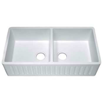 ANZZI Roine Farmhouse Reversible Glossy Solid Surface 35" Double Basin Kitchen Sink In White - K-AZ224-2A