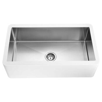 ANZZI Nepal Series Farmhouse Solid Surface 33" 0-Hole Single Bowl Kitchen Sink with Stainless Steel Interior In Matte White - K-AZ270-A1