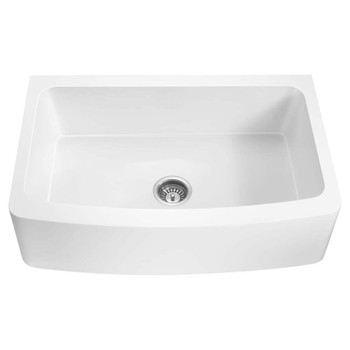 ANZZI Prisma Series Farmhouse Solid Surface 36" 0-Hole Single Bowl Kitchen Sink with 1 Strainer In Matte White - K-AZ273-A1