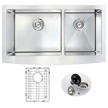 ANZZI Elysian Farmhouse Stainless Steel 33" 0-Hole 60/40 Double Bowl Kitchen Sink In Brushed Satin - K-AZ3320-4A