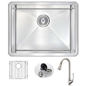 ANZZI Vanguard Undermount Stainless Steel 23" Single Bowl Kitchen Sink And Faucet Set with Singer Faucet In Brushed Nickel - KAZ2318-042