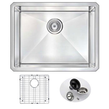 ANZZI Vanguard Undermount Stainless Steel 23" 0-Hole Single Bowl Kitchen Sink In Brushed Satin - K-AZ2318-1A