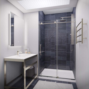 ANZZI Leon Series 48" By 76" Frameless Sliding Shower Door In Brushed Nickel with Handle - SD-AZ8077-01BN