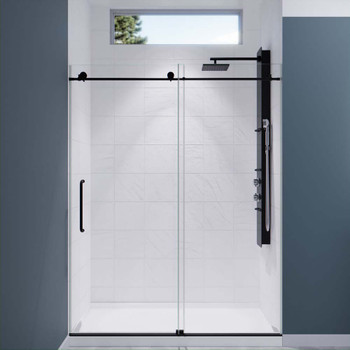 ANZZI Leon Series 60" By 76" Frameless Sliding Shower Door In Matte Black with Handle - SD-AZ8077-02MB