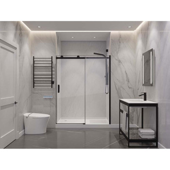 ANZZI Rhodes Series 48" x 76" Frameless Sliding Shower Door with Handle In Matte Black - SD-FRLS05701MB