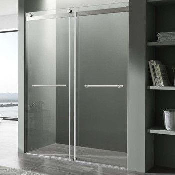 ANZZI Kahn Series 48" x 76" Frameless Sliding Shower Door with Horizontal Handle In Brushed Nickel - SD-FRLS05801BN