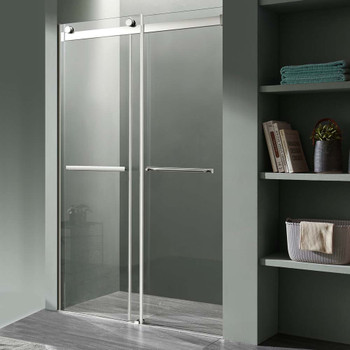 ANZZI Kahn Series 48" x 76" Frameless Sliding Shower Door with Horizontal Handle In Chrome - SD-FRLS05801CH