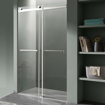 ANZZI Kahn Series 60" x 76" Frameless Sliding Shower Door with Horizontal Handle In Chrome - SD-FRLS05802CH