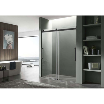 ANZZI Stellar Series 60" x 76" Frameless Sliding Shower Door with Handle In Matte Black - SD-FRLS05902MB