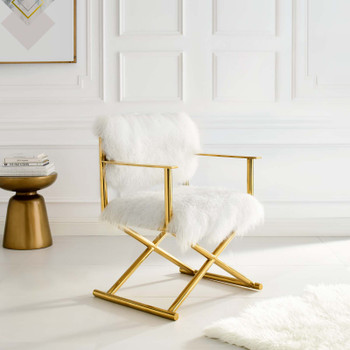 Modway Action Pure White Cashmere Accent Director's Chair EEI-3269-GLD-WHI Gold White