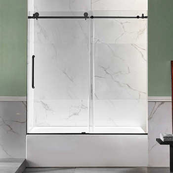 ANZZI Don Series 60" x 62" Frameless Sliding Tub Door In Matte Black - SD-AZ17-01MB